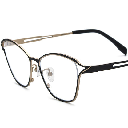 Titanium Cat Eye Optical Glasses Frame Print Design - MCROONS - Black