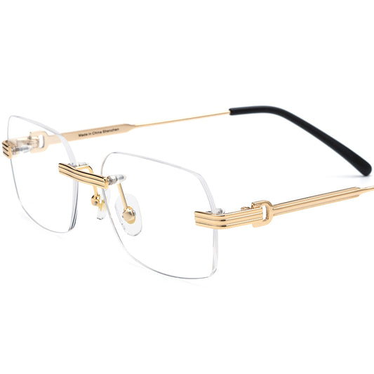 Rimless Alloy Square Optical Glasses - Gold - MCROONS