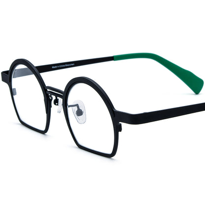Colourful Titanium Half-Rim Round Optical Glasses - Black - MCROONS