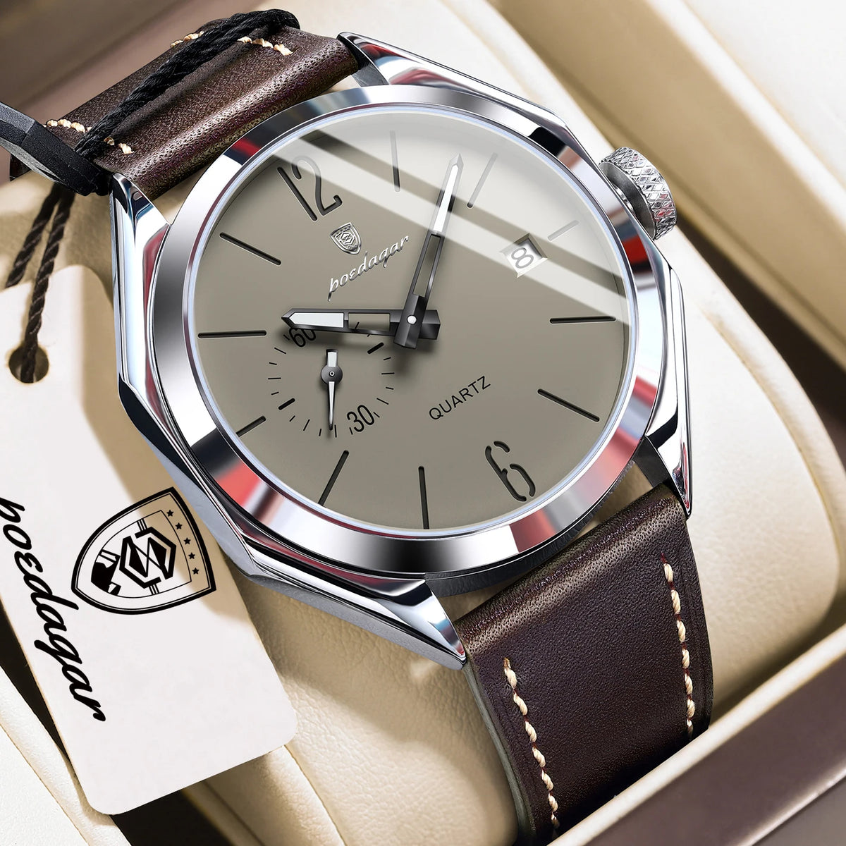 Poedagar 689 Men's Luxury Quartz Watch – Leather Strap, Waterproof, Luminous, Date