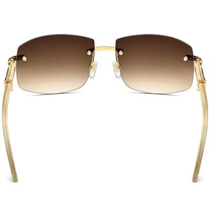 Gold-Tone Buffalo Horn Rimless Square Sunglasses - MCROONS - Tea side view