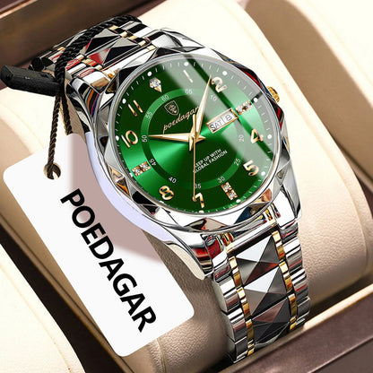 Poedagar 858 Men's Luxury Quartz Watch – Stainless Steel Band, Waterproof, Luminous, Date