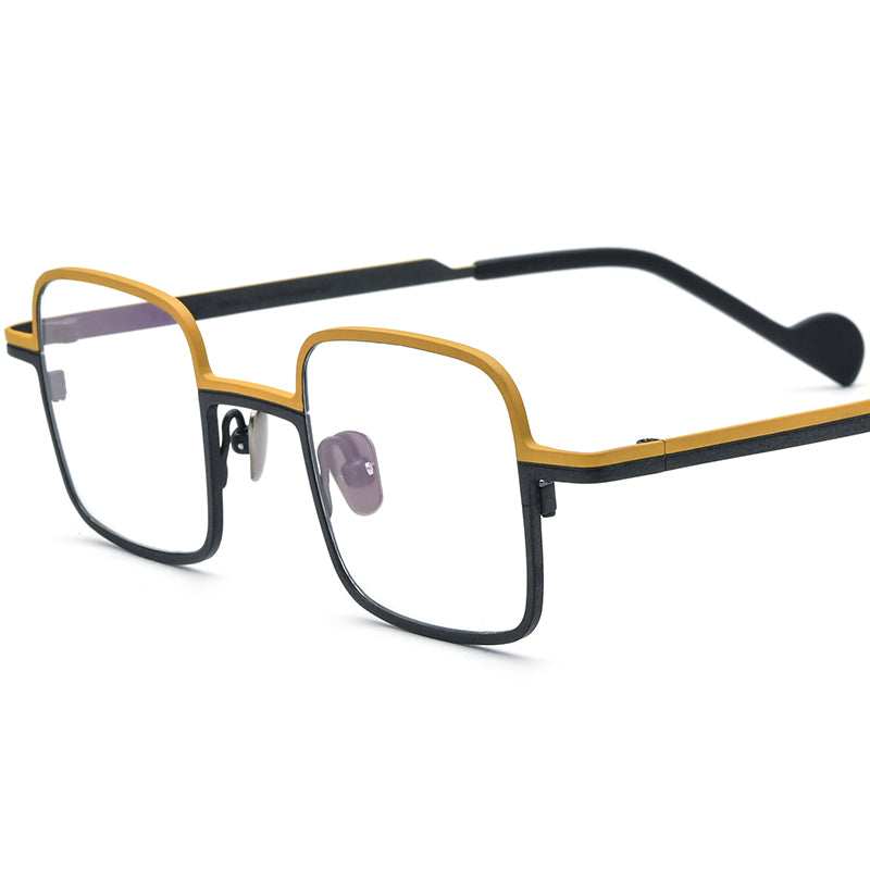 Titanium Square Optical Glasses Frame Retro Colourful - MCROONS - Matte Gold Black
