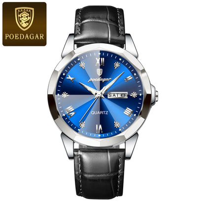 Poedagar 810 Men's Luxury Quartz Watch – Leather Strap, Waterproof, Luminous, Date