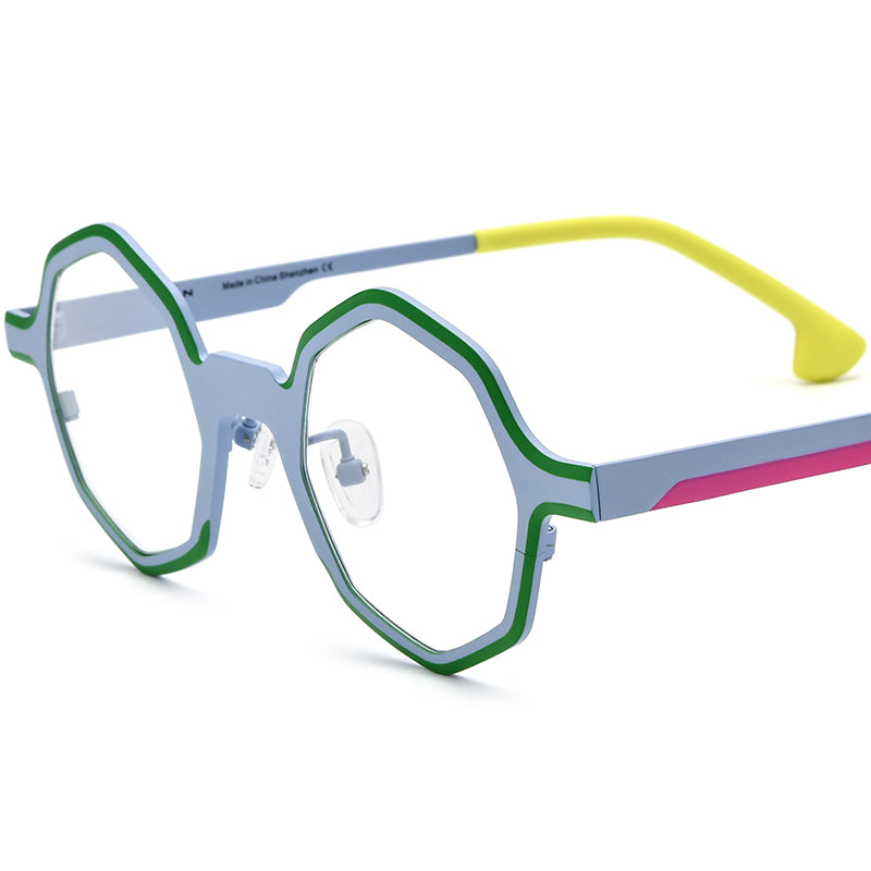 Matte Titanium Octagon Optical Glasses Frame Vintage - Light Purple - MCROONS