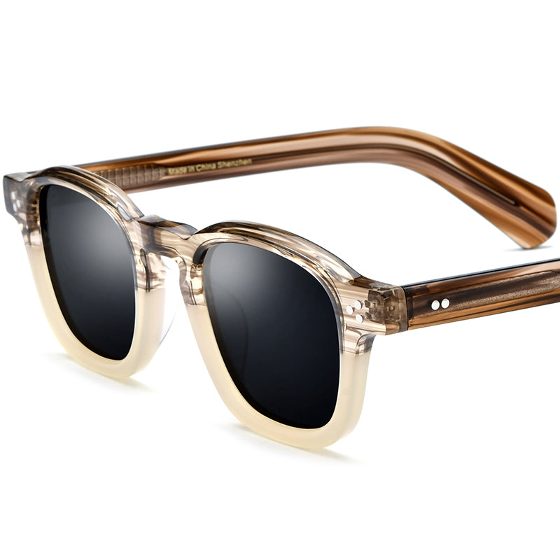 Matte Acetate Square Polarised Sunglasses - Brown Gray Lens - MCROONS