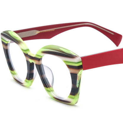 Matte Acetate Big Size Cat Eye Glasses Frame - Green Stripe - MCROONS