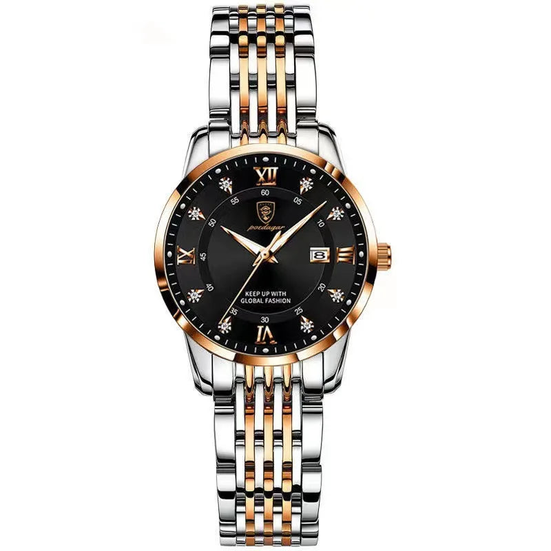 Poedagar 268 Women's Luxury Quartz Watch – Stainless Steel Band, Waterproof, Luminous, Date