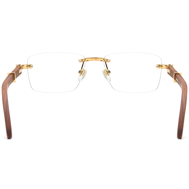 Rimless Square Wood Optical Glasses Frame - MCROONS - Back View