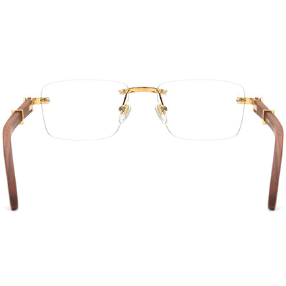 Rimless Square Wood Optical Glasses Frame - MCROONS - Back View