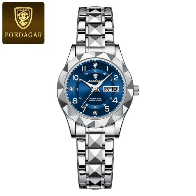 Poedagar 782 Women's Luxury Quartz Watch – Stainless Steel Band, Waterproof, Luminous, Date