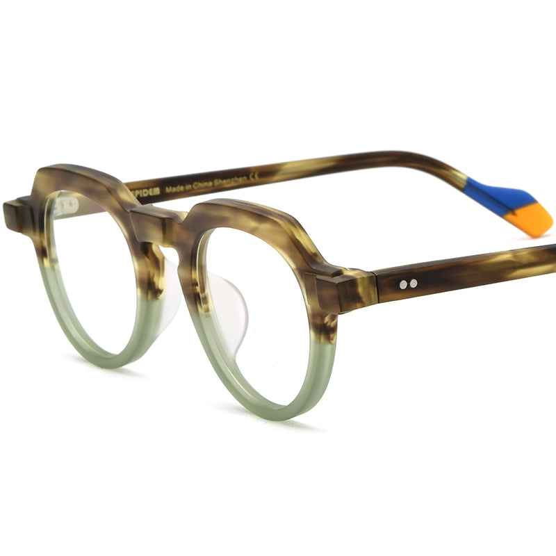 Retro Polygon Acetate Optical Glasses Frame - Leopard Green - MCROONS