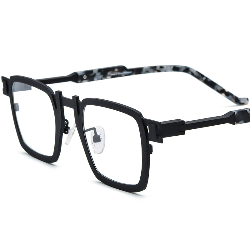 Colourful Print Titanium Square Optical Frame Fashion - Black - MCROONS