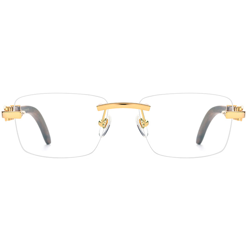 Rimless Square Wood Optical Glasses Frame - MCROONS - Front View