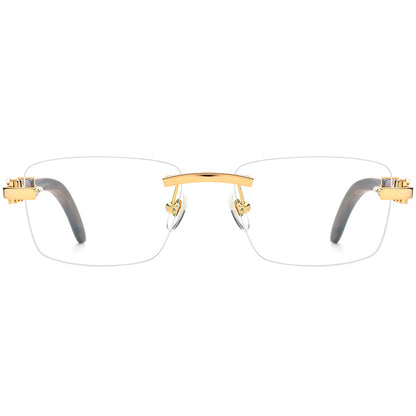 Rimless Square Wood Optical Glasses Frame - MCROONS - Front View