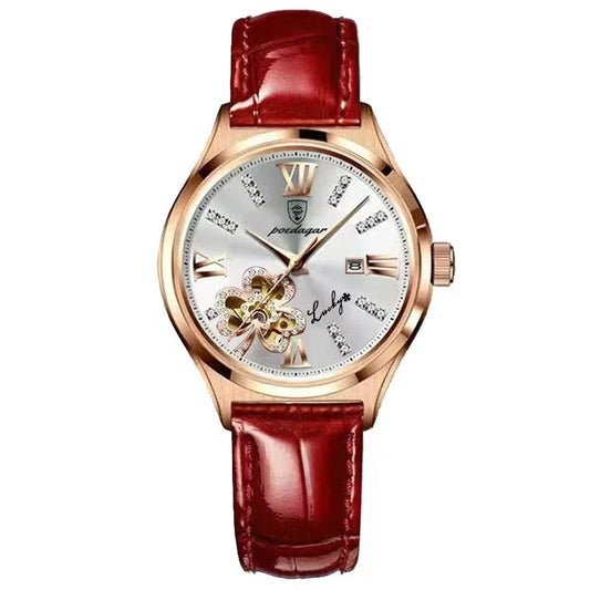Poedagar 328 Women's Luxury Quartz Watch – Leather Strap, Waterproof, Date