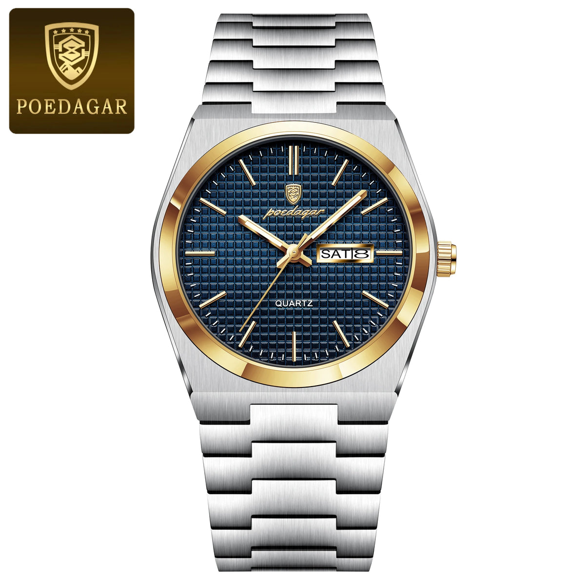 Poedagar 821 Men's Luxury Quartz Watch – Stainless Steel Band, Waterproof, Luminous, Date