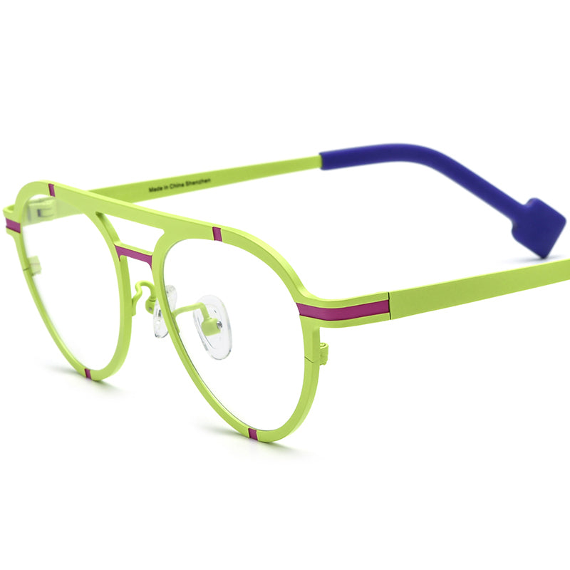 Colourful Titanium Pilot Optical Glasses - Matte Pink Green - MCROONS
