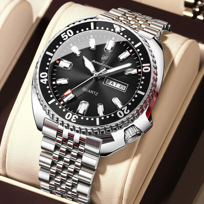 Poedagar 682 Men's Luxury Quartz Watch – Stainless Steel Band, Waterproof, Luminous, Date