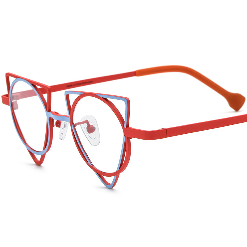 Asymmetric Titanium Optical Glasses Frame Fashion - Blue Red - MCROONS