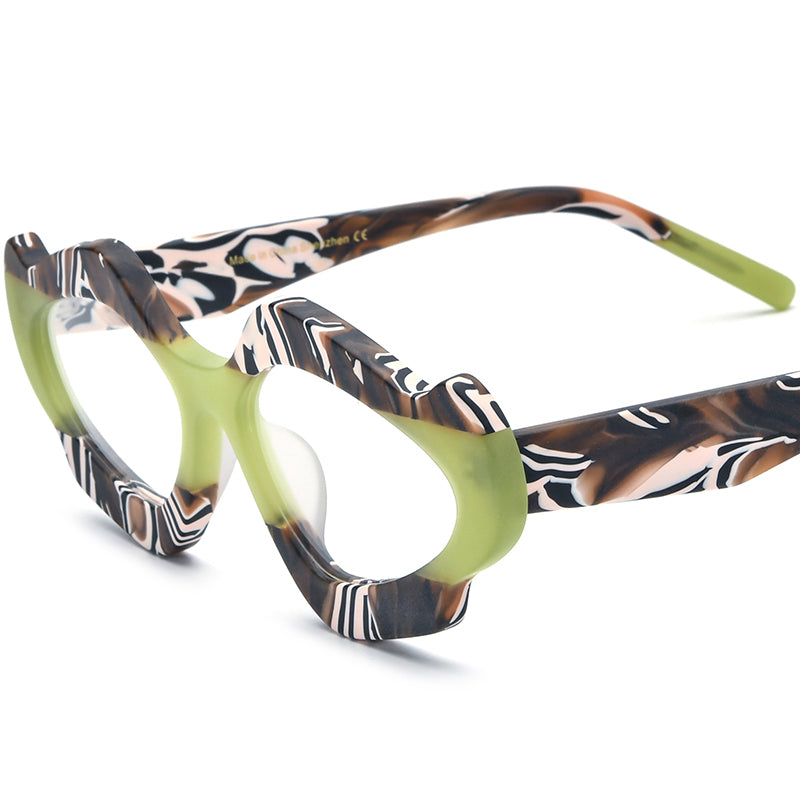 Retro Multicolour Cat Eye Matte Acetate Optical Glasses Frame - Green - MCROONS