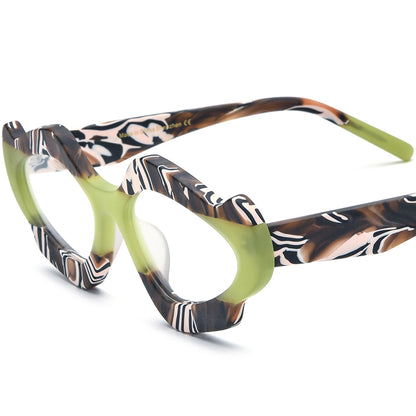 Retro Multicolour Cat Eye Matte Acetate Optical Glasses Frame - Green - MCROONS