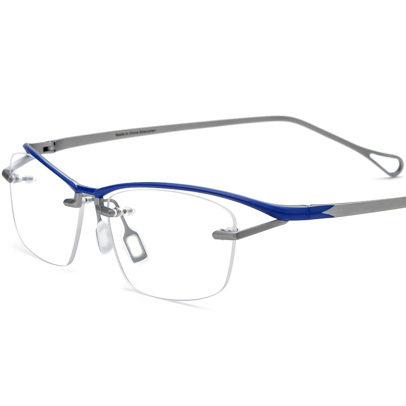 Vintage Half-Rim Colourful Titanium Square Optical Glasses Frame - Blue Silver - MCROONS