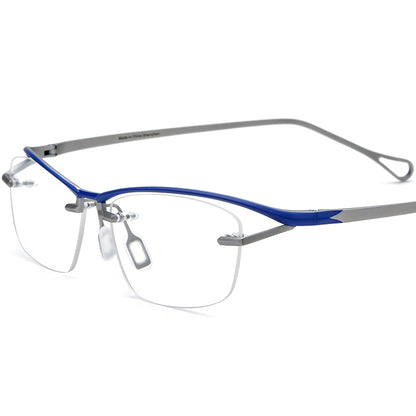 Vintage Half-Rim Colourful Titanium Square Optical Glasses Frame - Blue Silver - MCROONS