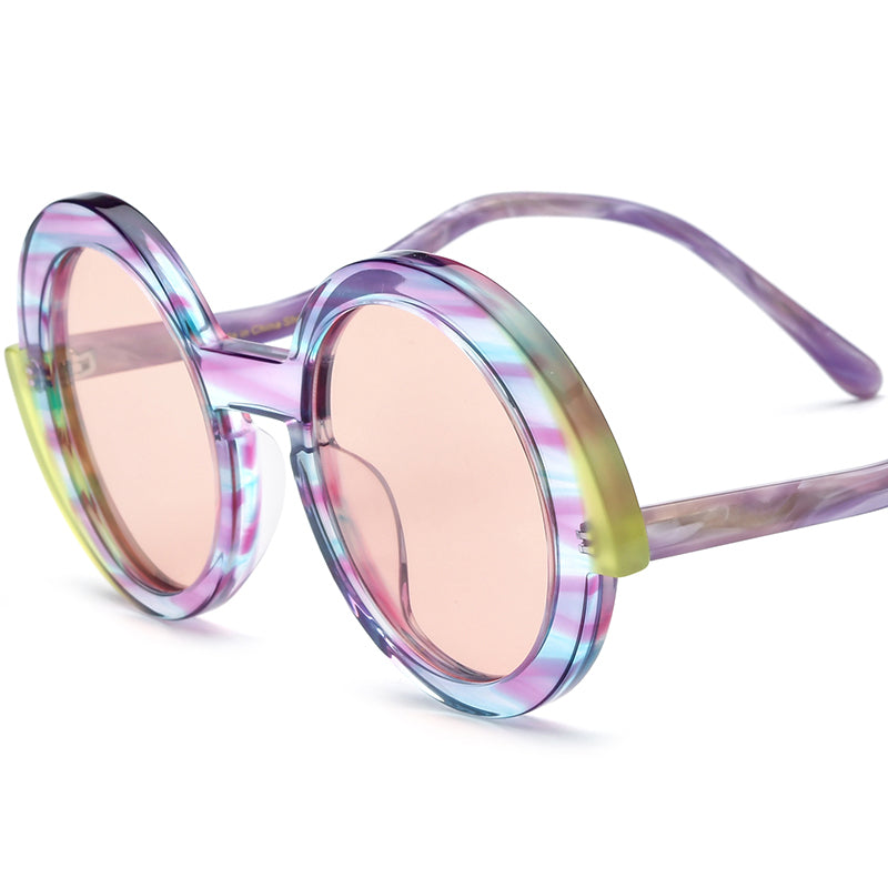 Vintage Polarized Round Sunglasses - Purple Pink Lens - MCROONS