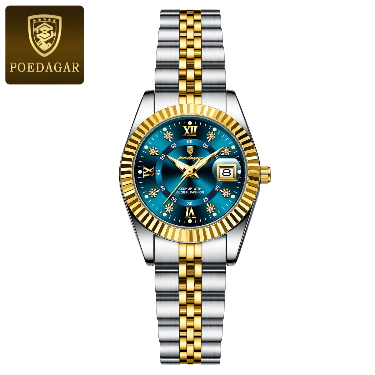 Poedagar 780 Women's Luxury Quartz Watch – Stainless Steel Band, Waterproof, Luminous, Date
