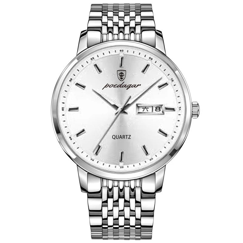 Poedagar 832 Men's Luxury Quartz Watch – Stainless Steel Band, Waterproof, Date