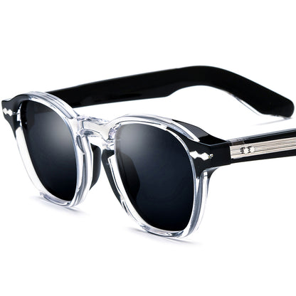 Vintage Square Acetate Polarized Mirrored Sunglasses - Transparent Black Gray Lens - MCROONS