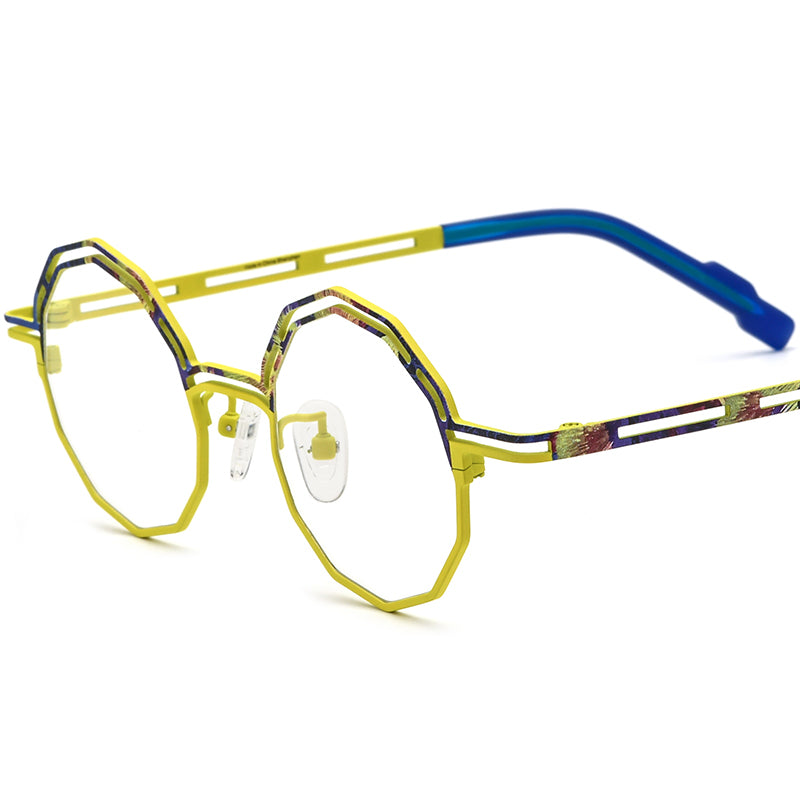 Titanium Polygon Optical Glasses Frame Print Design - Yellow - MCROONS