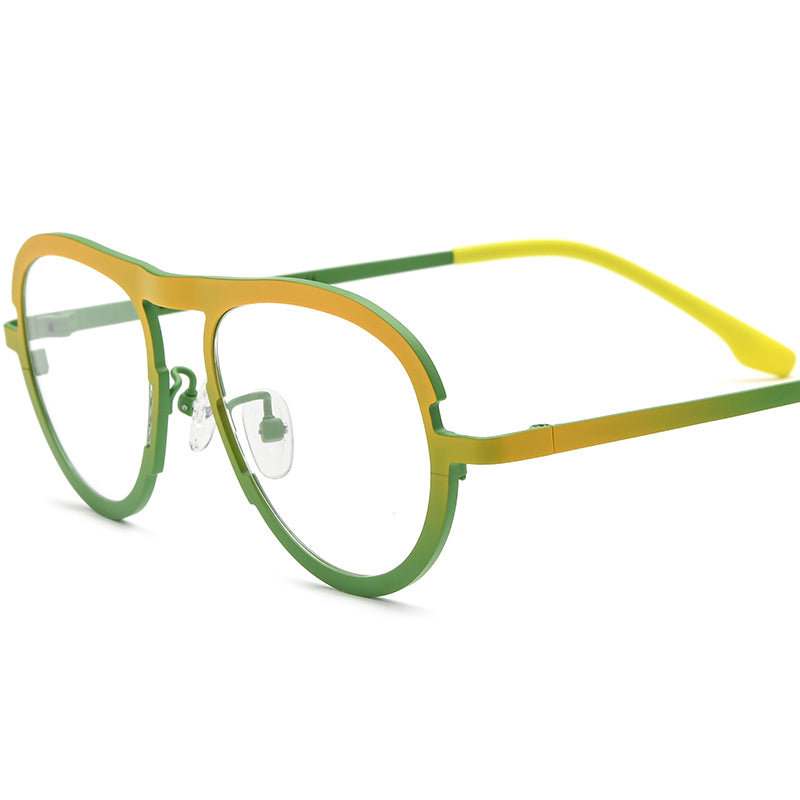 Colourful Titanium Aviator Optical Glasses Frame - Matte Yellow Green Frame - MCROONS