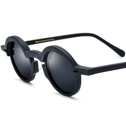 Retro Multicolour Round Matte Acetate Polarized Sunglasses UV400 - Black Gray Lens - MCROONS