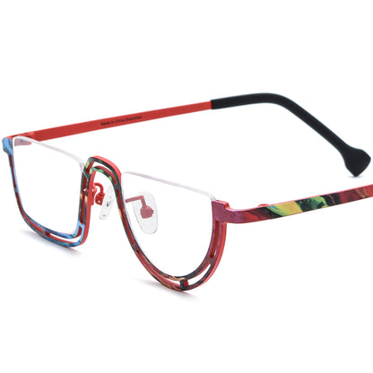 Titanium Semi-Rimless Round Glasses Frame Fashionable - Red - MCROONS