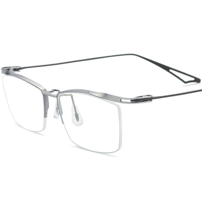 Half-Rim Square Titanium Optical Glasses Frame - MCROONS - Silver Gray
