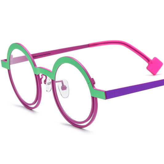 Colourful Titanium Round Halo Optical Glasses Frame - Green Pink - MCROONS