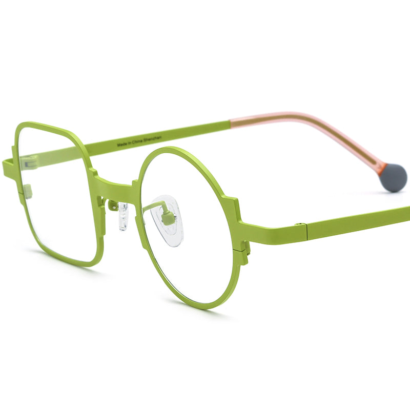 Asymmetric Titanium Square Round Optical Glasses Designer - Cyan - MCROONS