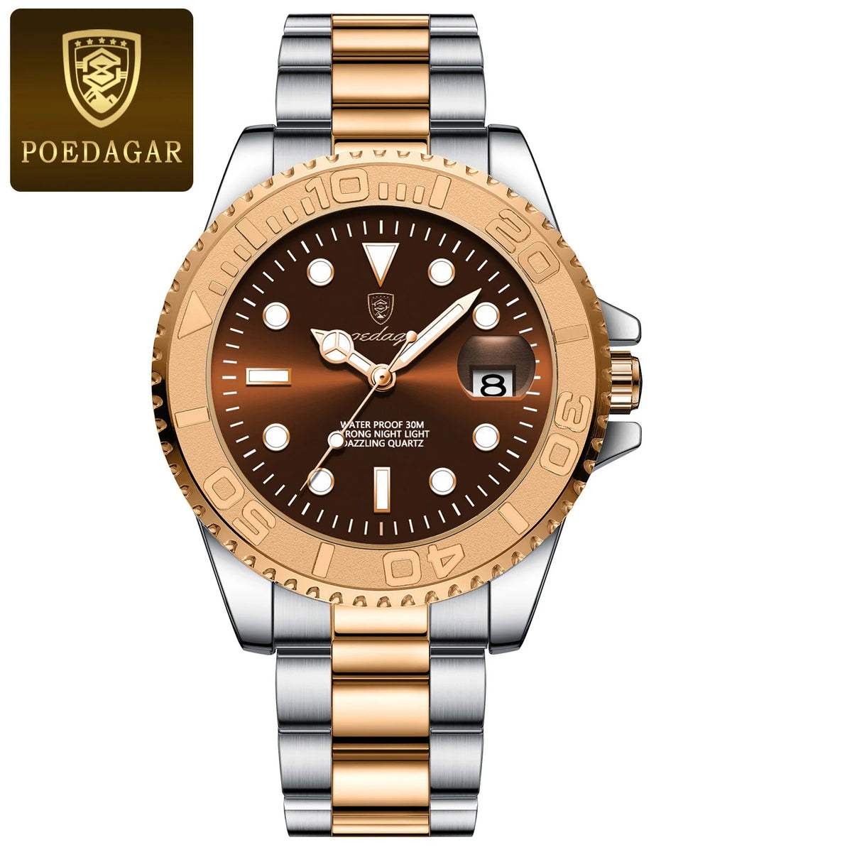 Poedagar 680 Men's Luxury Quartz Watch – Stainless Steel Band, Waterproof, Luminous, Date