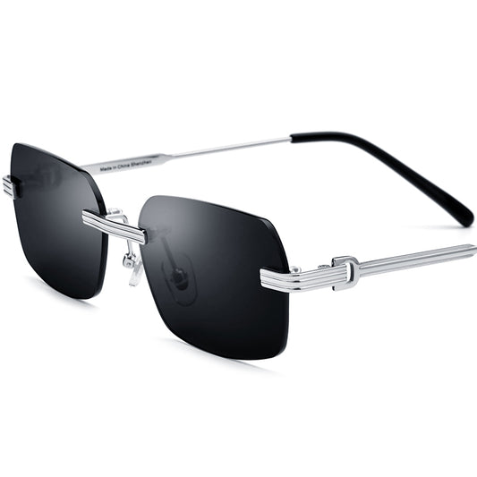 Rimless Alloy Square Mirrored Sunglasses - Silver Gray Lens - MCROONS