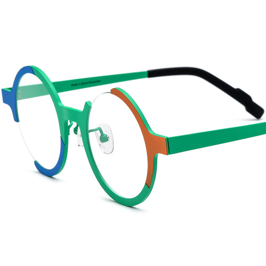 Colourful Titanium Semi-Rimless Round Optical Glasses Retro - Matte Light Green - MCROONS
