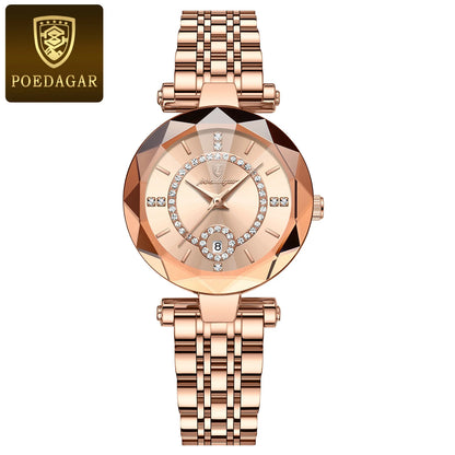 Poedagar 726 Women's Luxury Quartz Watch – Stainless Steel Band, Waterproof, Luminous, Date
