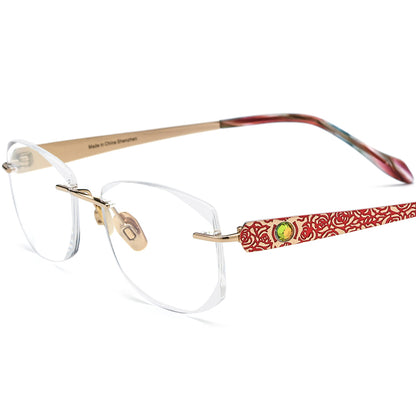 Wire Titanium Rimless Optical Glasses Diamond Trim - MCROONS - Red