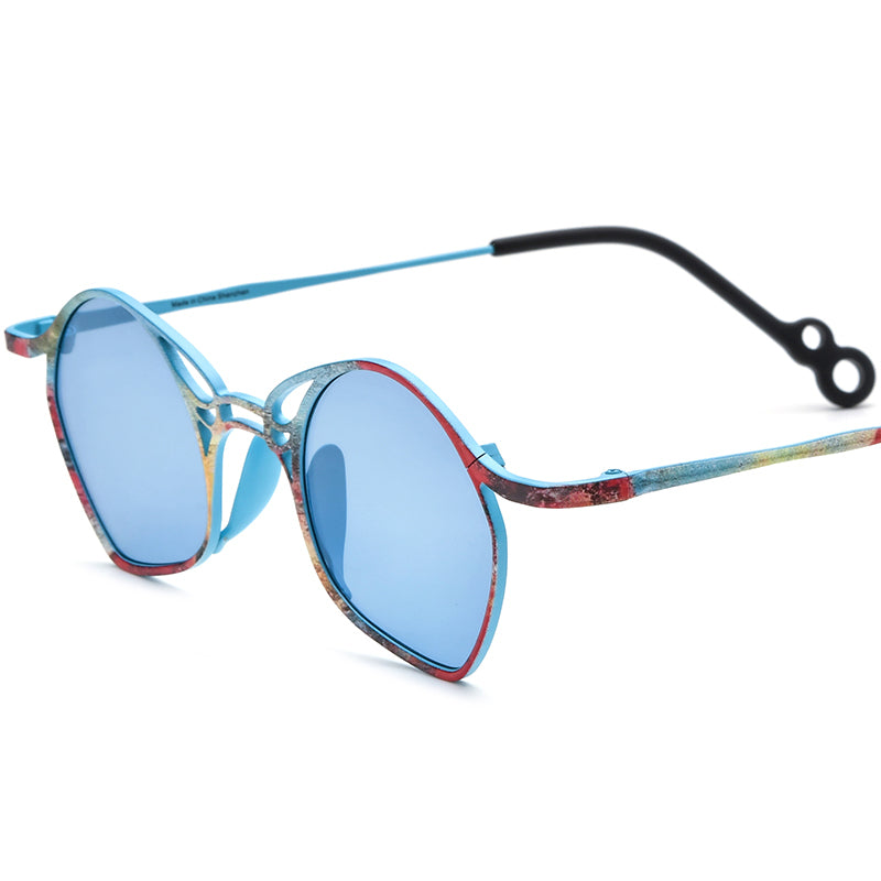 Vintage Titanium Butterfly Polarised Sunglasses - Blue Frame Blue Lens - MCROONS