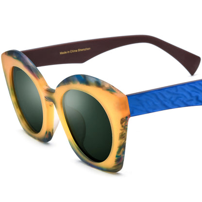 Matte Acetate Big Size Cat Eye Sunglasses - Yellow - MCROONS