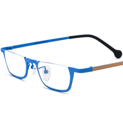 Small Square Semi-Rimless Titanium Optical Glasses - Blue - MCROONS