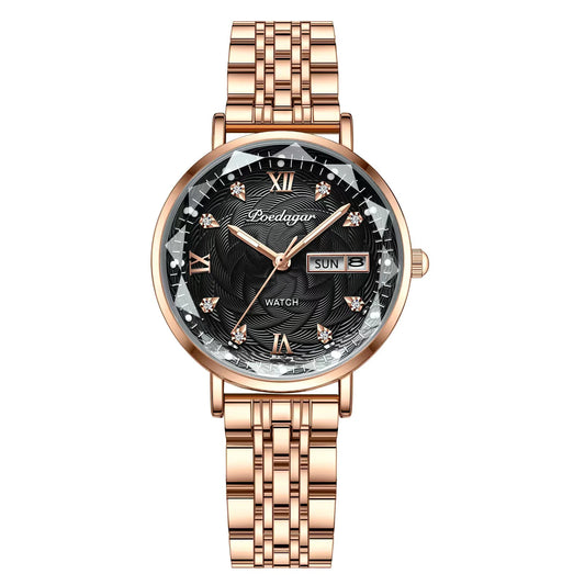 Poedagar 3012 Women's Luxury Quartz Watch – Stainless Steel Band, Waterproof, Date