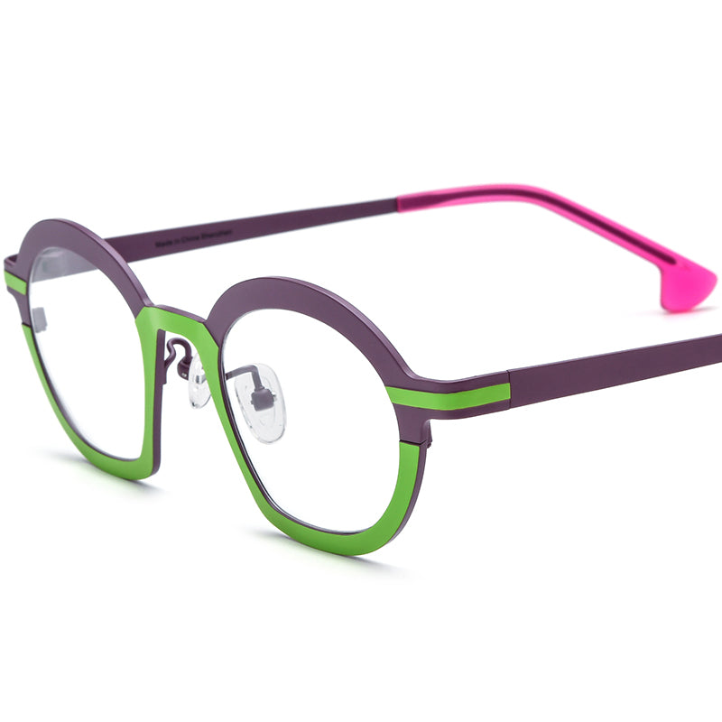 Matte Titanium Cat Eye Optical Glasses Frame - Matte Green Purple - MCROONS