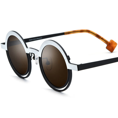 Colourful Titanium Round Halo Polarised Sunglasses - White Black - MCROONS